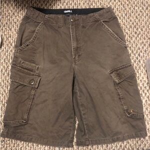 Vintage O’Neill Tan Skater Board Cargo shorts. Rare backside. 29” waist